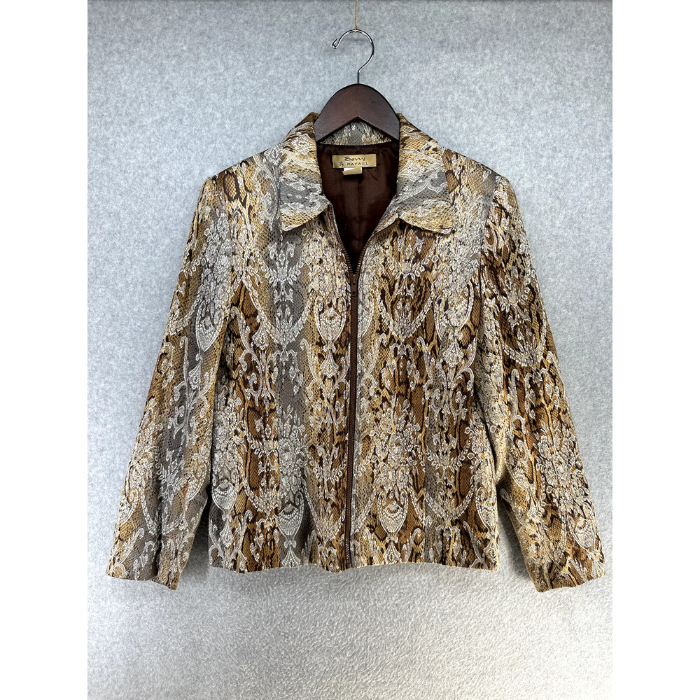 Vintage Savvy Womens Blazer Size 6 Multicolor Full Zip Lightweight Long Sleeve